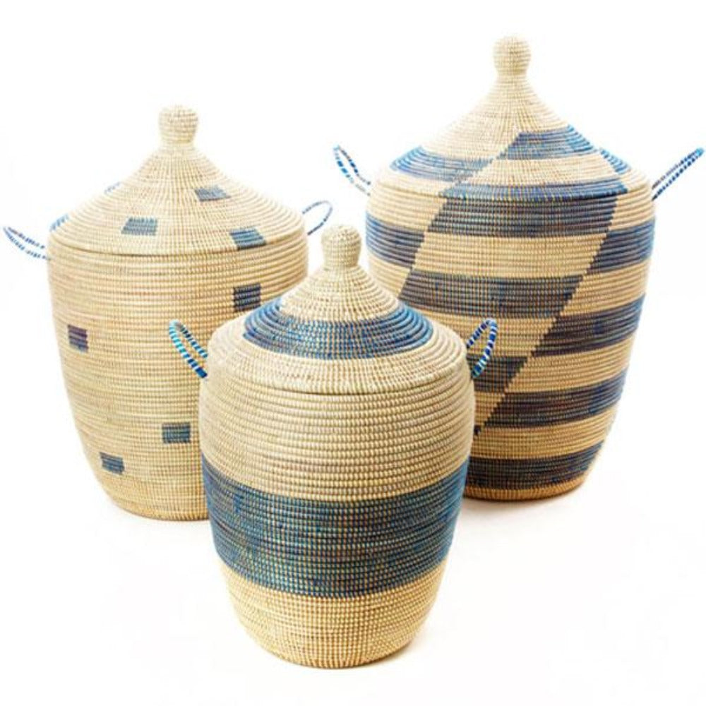 Swahili African Modern Set of Three Blue and Cream Mixed Pattern Hampers
Jungle Pillows