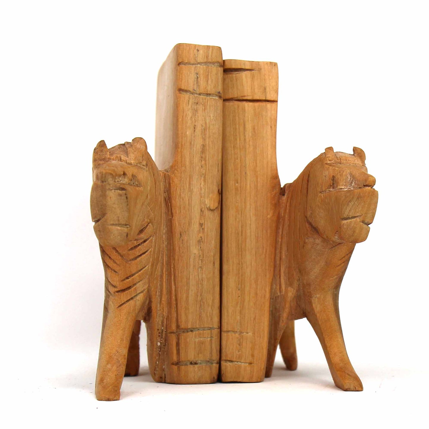 Jedando Handicrafts Carved Wood Lion Book Ends