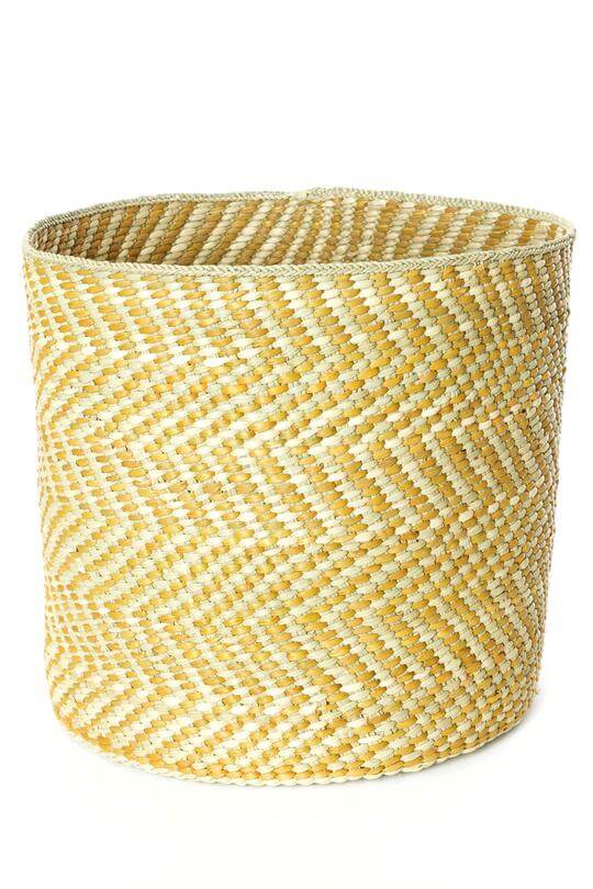 Swahili African Modern Yellow & Natural Maila Milulu Reed Baskets